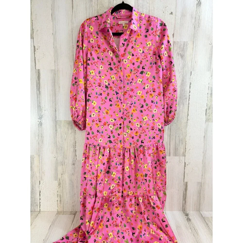 Ann Mashburn Sz S Isla Maxi Dress Pink Floral Charmeuse EUC - Picture 12 of 16